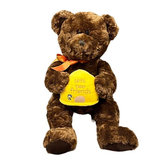 Russ Berrie Plush 12" Bear Let's Bee Friends Brown Stuffed Animal Yellow Beehive - Picture 1 of 16